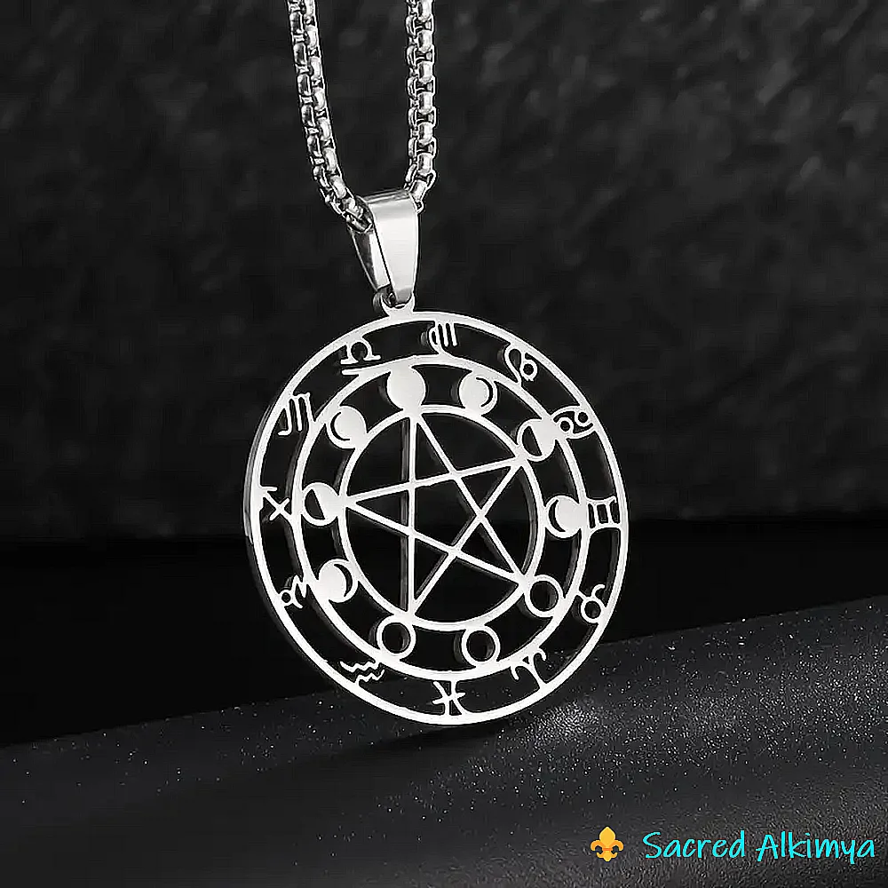 Loja Ser Alkimya * Pendente Aço Inoxidável - Pentagrama, Fases da Lua e Signos do Zodíaco