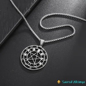 Loja Ser Alkimya * Pendente Aço Inoxidável - Pentagrama, Fases da Lua e Signos do Zodíaco