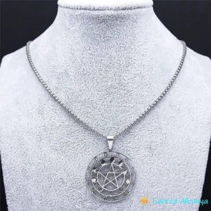 Loja Ser Alkimya * Pendente Aço Inoxidável - Pentagrama, Fases da Lua e Signos do Zodíaco