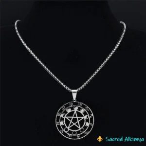 Loja Ser Alkimya * Pendente Aço Inoxidável - Pentagrama, Fases da Lua e Signos do Zodíaco